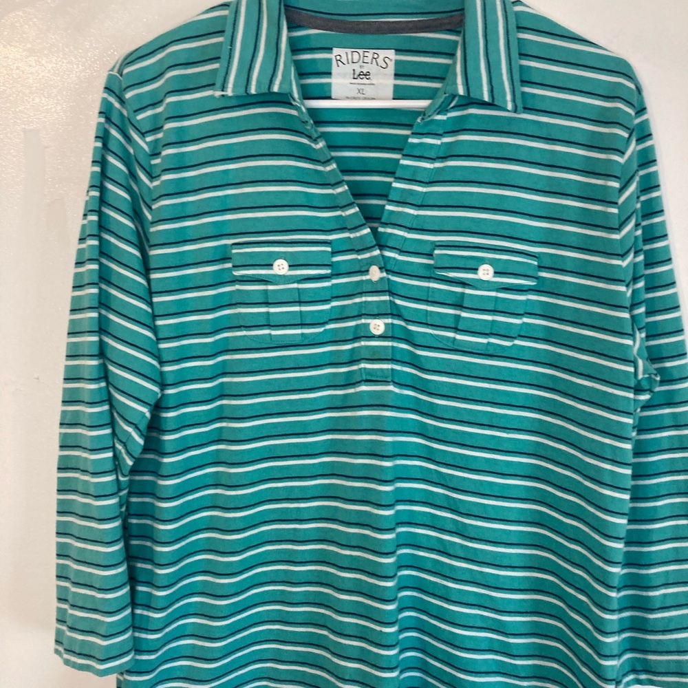 Riders by Lee Teal and White Striped Top